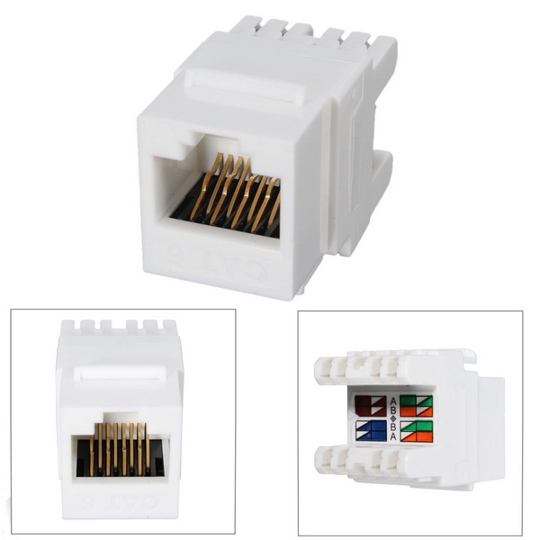 

White Cat 6 RJ45 8P8C Punchdown Keystone Modular Ethernet Snap-in Jack Network Adapter